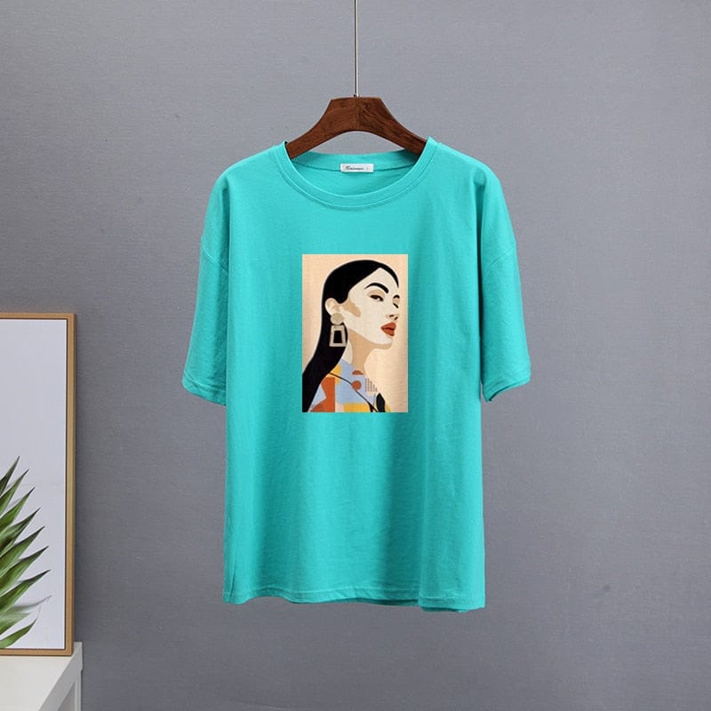 Buddhatrends 9-Light Blue / XXL Cartoon Summer Printed O-Neck Shirt