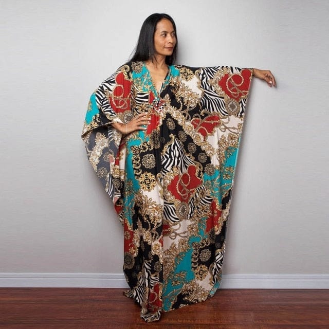 Платье-кафтан в африканском стиле с V-образным вырезом Buddhatrends