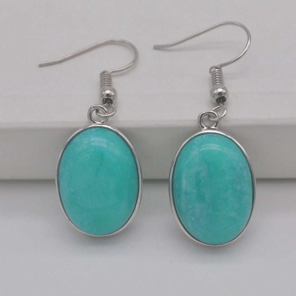 Buddhatrends Amazonite Natural Stone Oval Earrings
