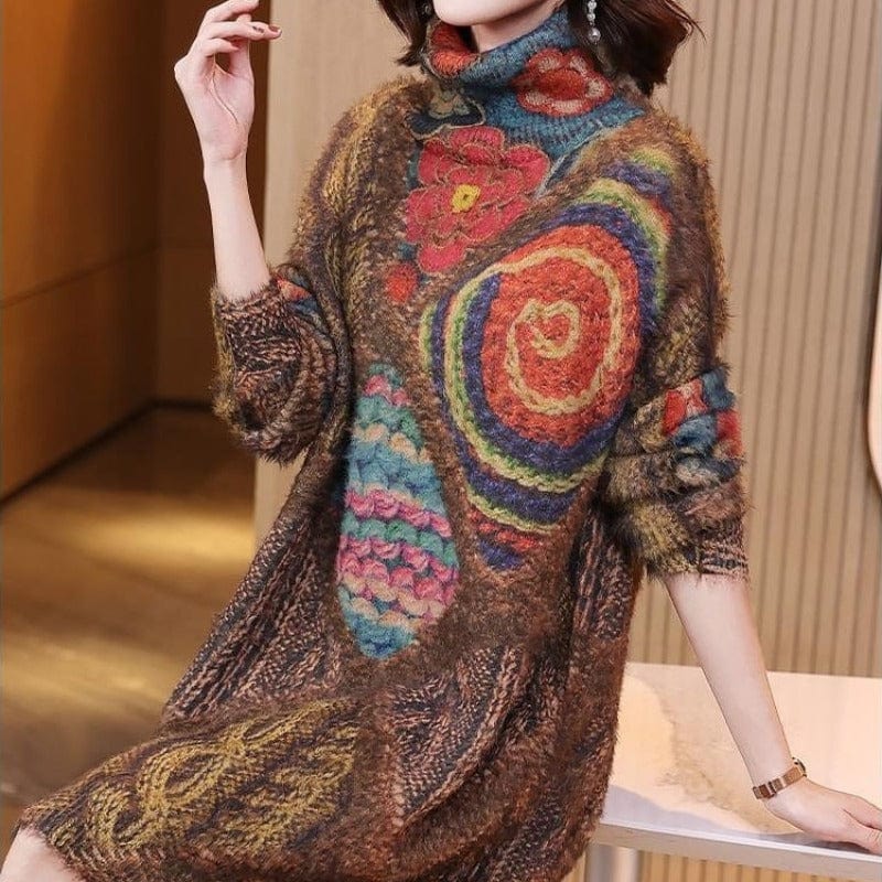 Buddhatrends Anilu Knitted Turtleneck Sweater Dress