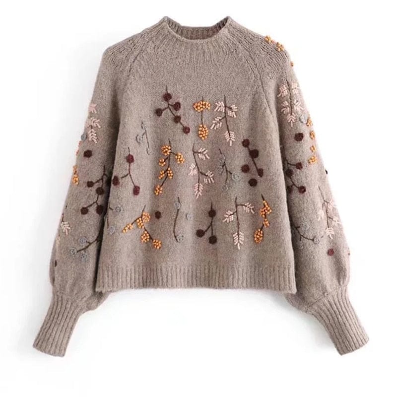 Buddhatrends Auburn / S / China Vintage sweter z koralikami z dzianiny