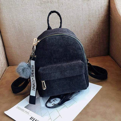 Buddhatrends Backpack Black / 24x18x10cm Corduroy Mini Backpack Purse