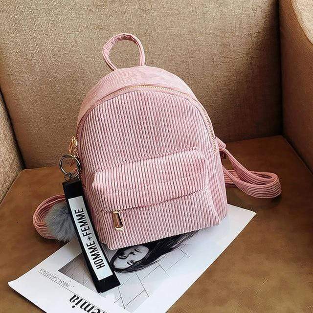 Buddhatrends Backpack Pink / 24x18x10cm Corduroy Mini Backpack Purse