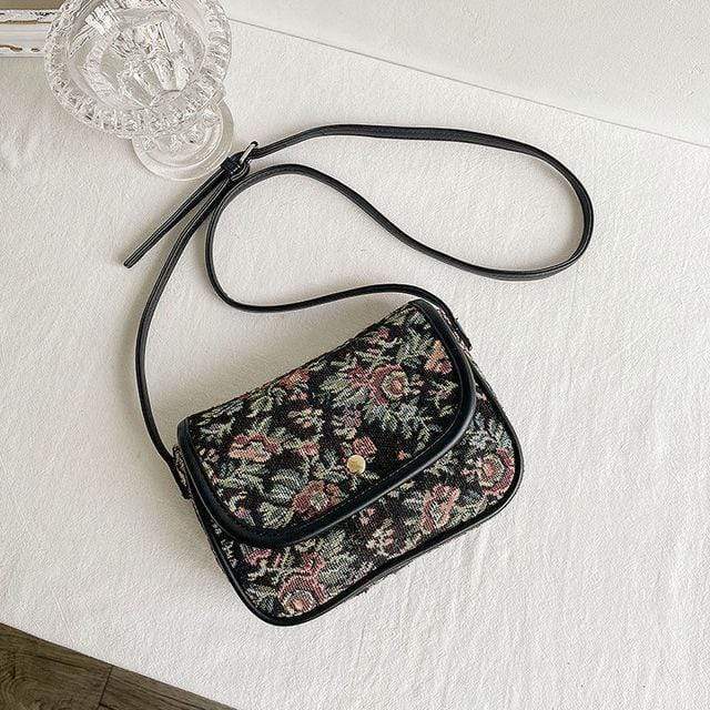 Buddhatrends Bags Black / 16cmx16cmx5cm Tessa Vintage Floral Shoulder Crossbody Bag