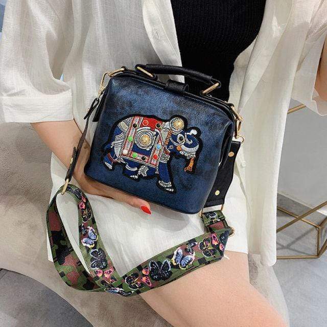 Embroidered Elephant Cross Body Tote