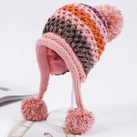 Buddhatrends Beanie Hats Pink Pompom Colorful Beanie Hat