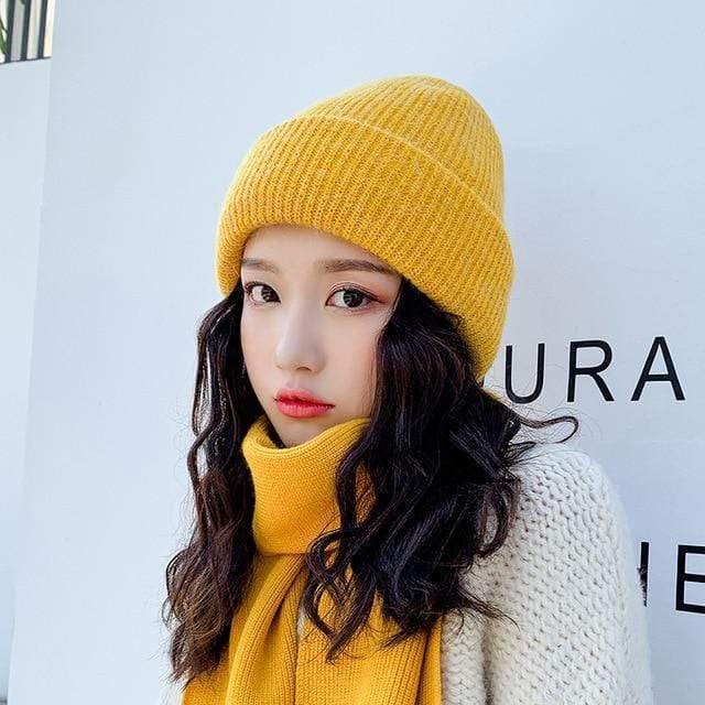 Buddhatrends Beanie Hats Yellow Everly Knitted Wool Beanies