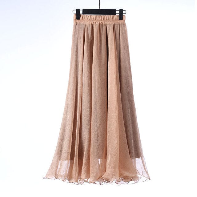 Buddhatrends Beige / 85CM Length Boho Ruffled Chiffon Skirt