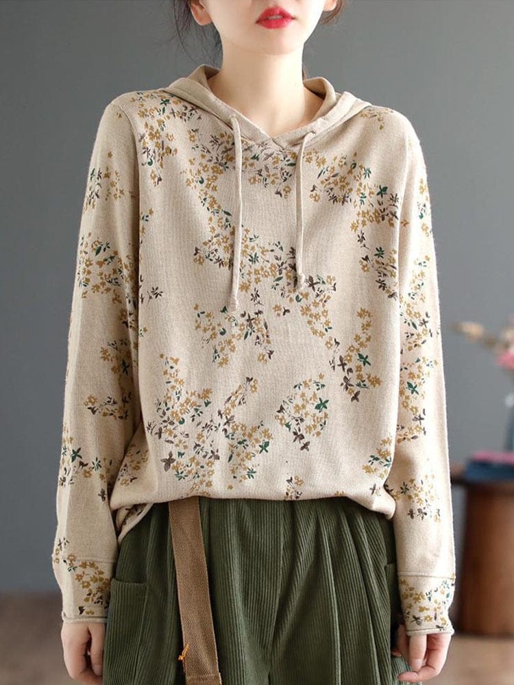 Buddhatrends Beige / One Size Aranza Floral Hooded Pullover