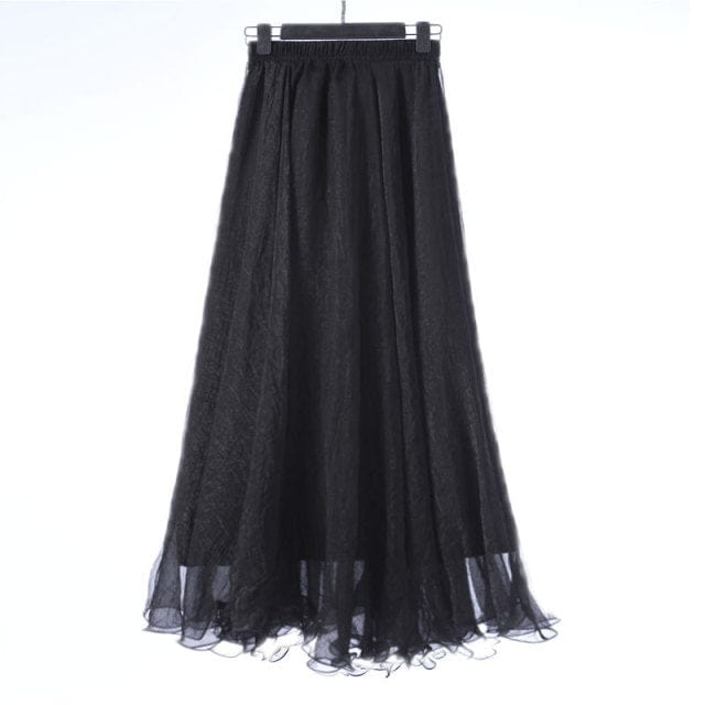 Buddhatrends black / 85CM Length Boho Ruffled Chiffon Skirt
