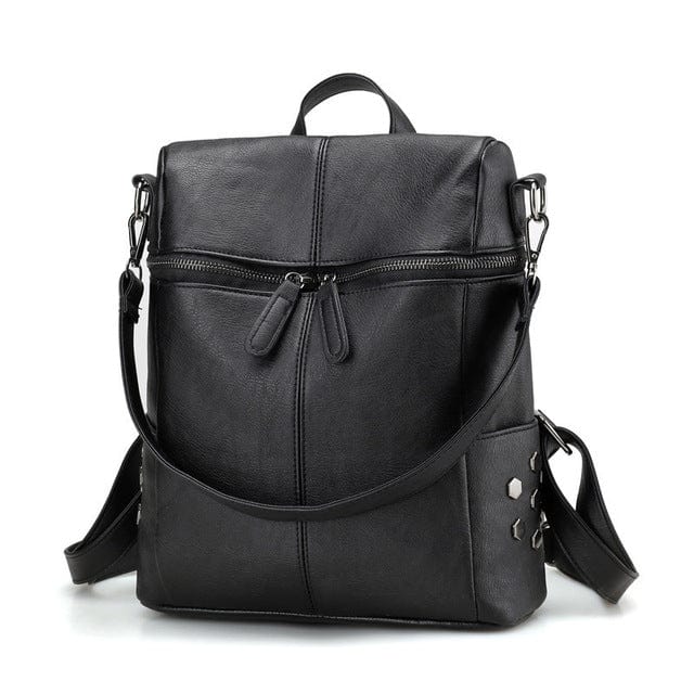 Buddhatrends Black / China / 26X30X11cm Korean Vegan Leather Backpack Tote