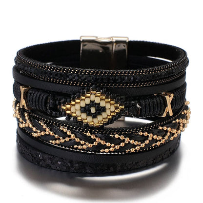 Buddhatrends Black Evil Eye Leather Bracelet