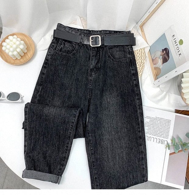 Buddhatrends Black Gray / S High Waist Slim-Fit Jeans