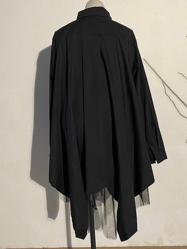 Buddhatrends Black Irregular Hem Shirt Dress