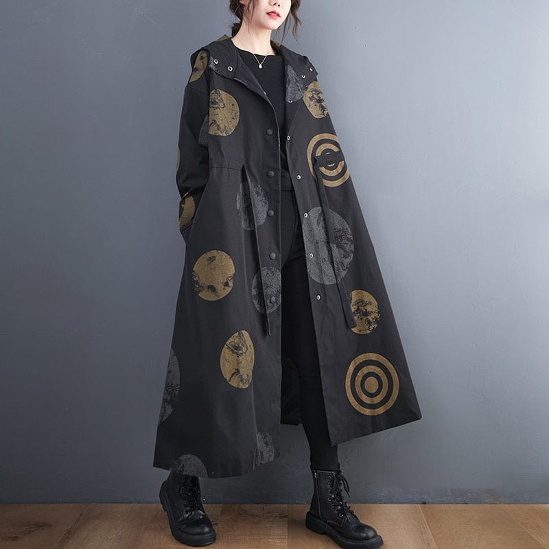 Buddhatrends Black / L Plus Size Cotton Temperament Print Coat