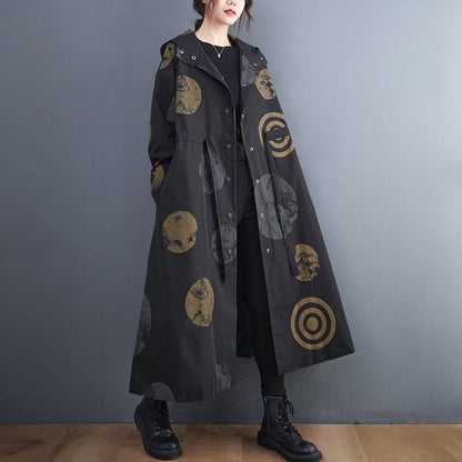 Czarny płaszcz Buddhatrends / L plus size z nadrukiem w temperamencie z bawełny