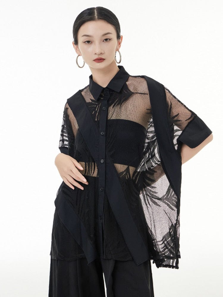 Черная кружевная блузка с цветочным принтом Buddhatrends