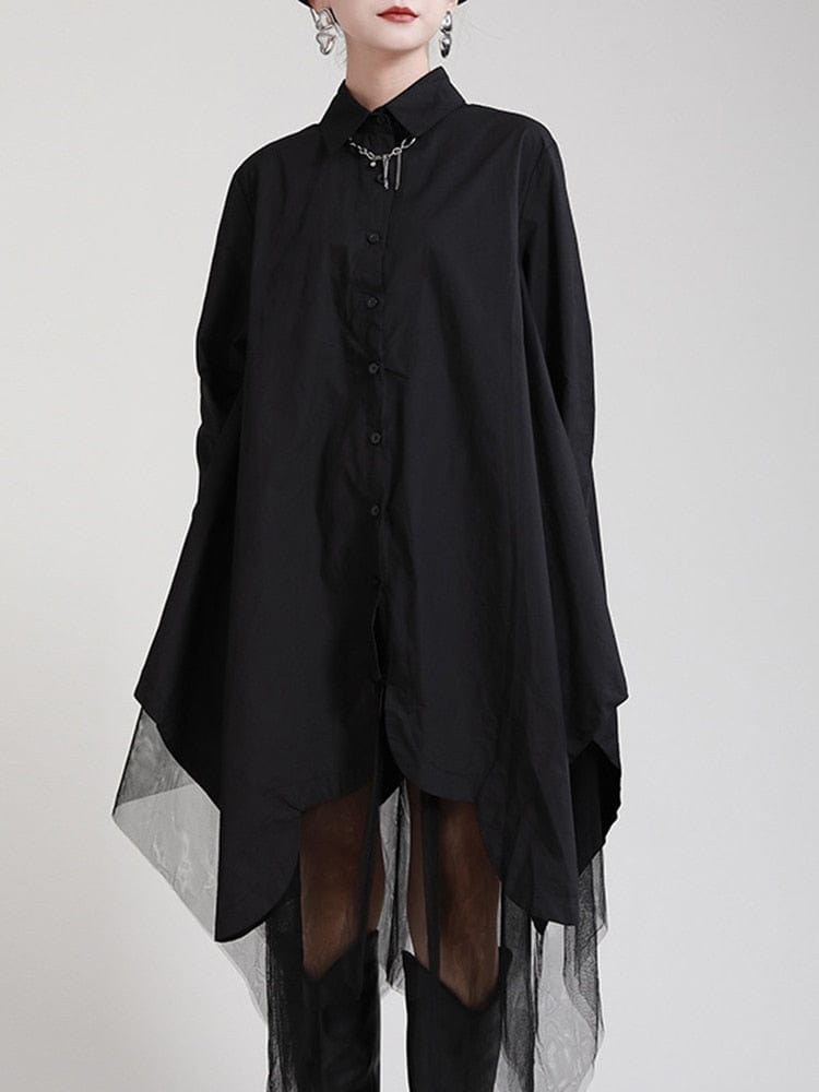 Buddhatrends Black / One Size Black Irregular Hem Shirt Dress
