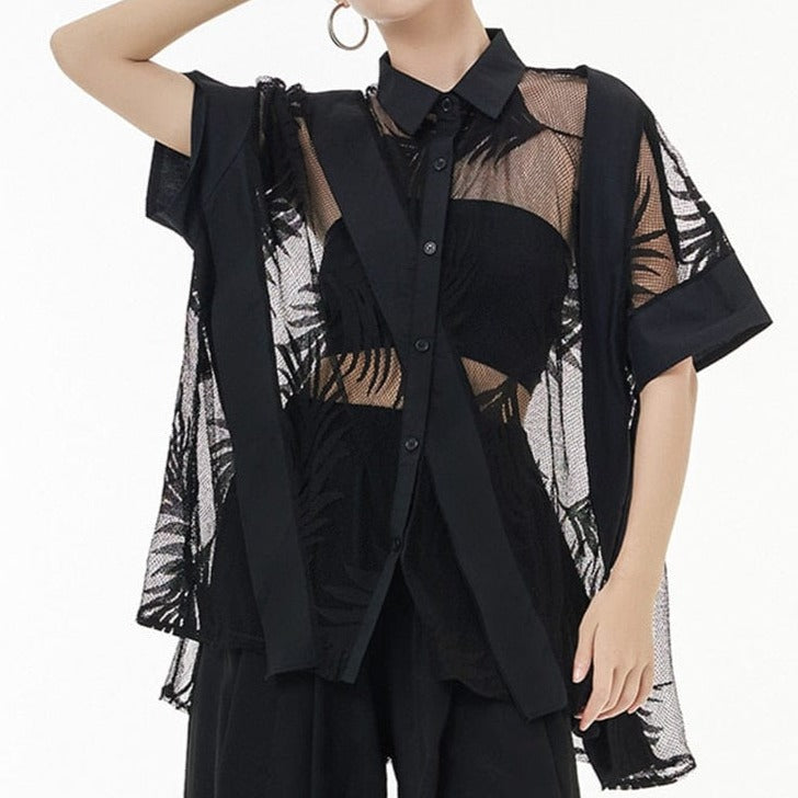 Buddhatrends Black / One Size Black Lace Perspective Blouse