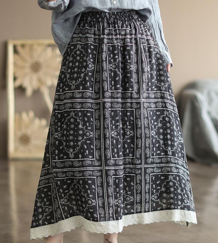 Buddhatrends Black / One Size Colorful Ramie Midi Skirt