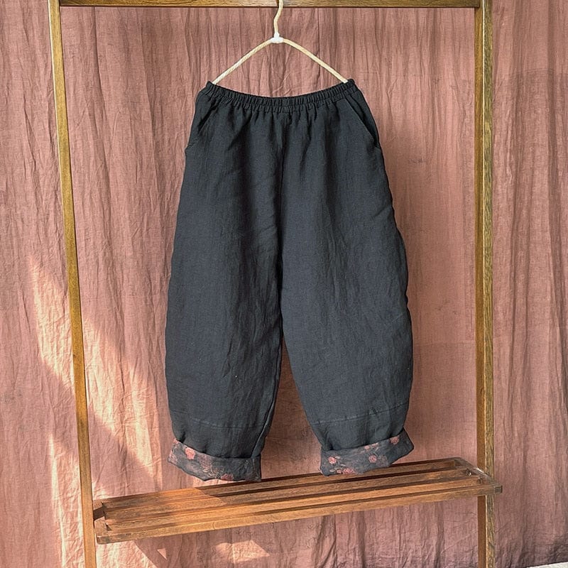 Buddhatrends Noir / Pantalon rembourré à taille élastique taille unique