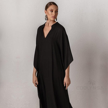 Buddhatrends Black / One Size Long Red V-neck Maxi Dress