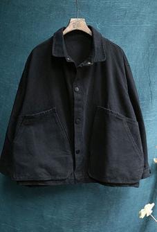 Buddhatrends Black / One Size Loose Turn-Down Collar Jacket