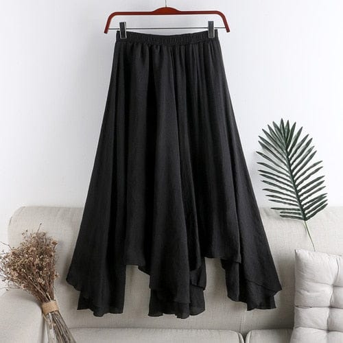 Buddhatrends Black / One Size Midi Irregular Pleated Fishtail Skirt