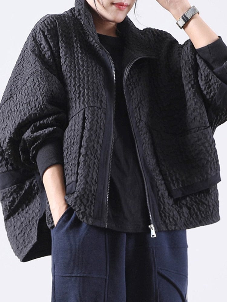 Buddhatrends Black / One Size Patchwork Zipper Loose Coat