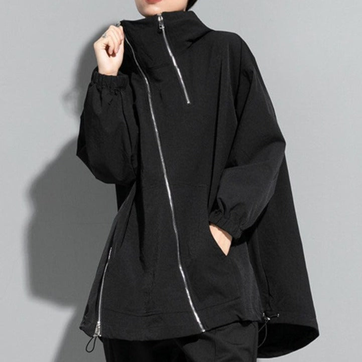 Buddhatrends Manteau à capuche ample coupe-vent noir / taille unique