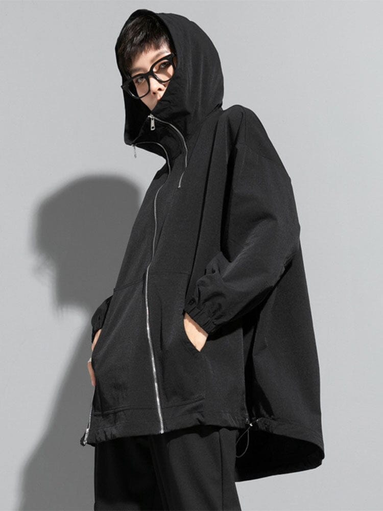 Buddhatrends Black / One Size Windbreaker Loose Hooded Coat