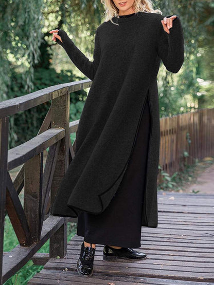 Buddhatrends Siyah / S / Çin Vintage Bölünmüş Kazak Elbise