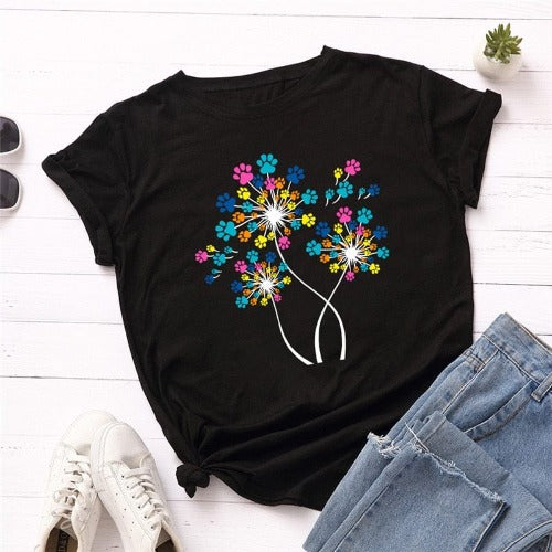 T-shirt in cotone stampato Buddhatrends Black / S Dandelion