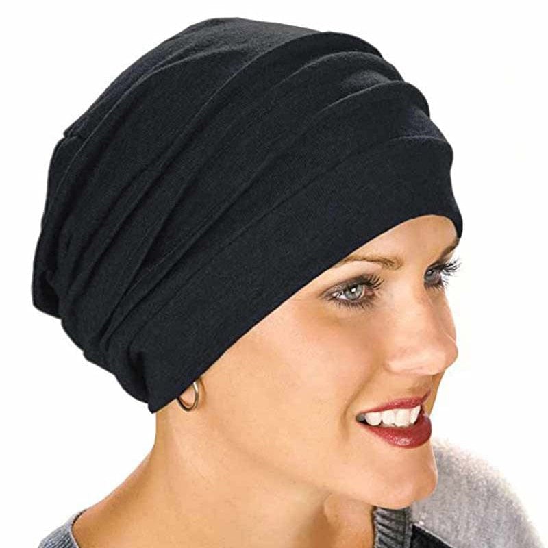Buddhatrends Black Solid Warm Headscarf Bonnet
