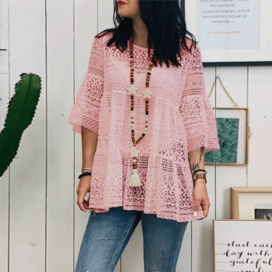 Buddhatrends Blouse Pink / L Bohemian Summer Lace Crochet Blouse