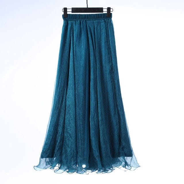 Buddhatrends Blue / 85CM Length Boho Ruffled Chiffon Skirt