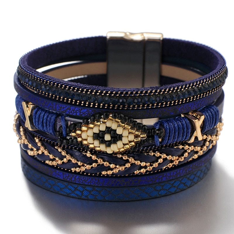 Buddhatrends Blue Evil Eye Leather Bracelet