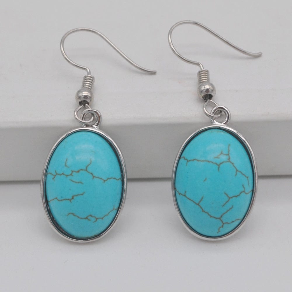 Buddhatrends Blue Howlite Natural Stone Oval Earrings