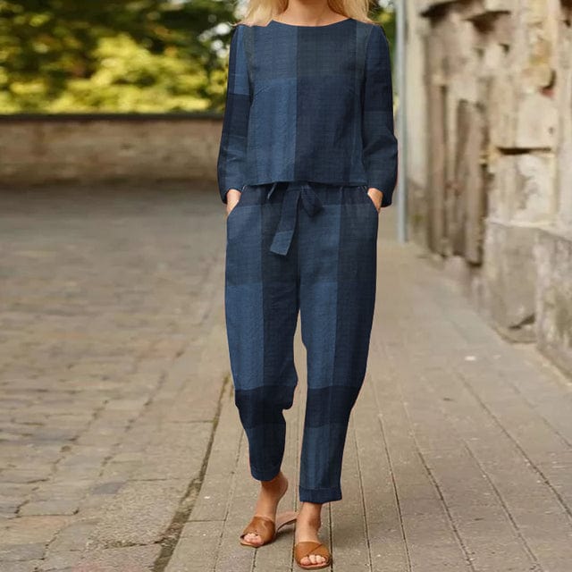 Buddhatrends Blue / L Lucia Long Sleeve top + Trousers 2 Piece set | OOTD