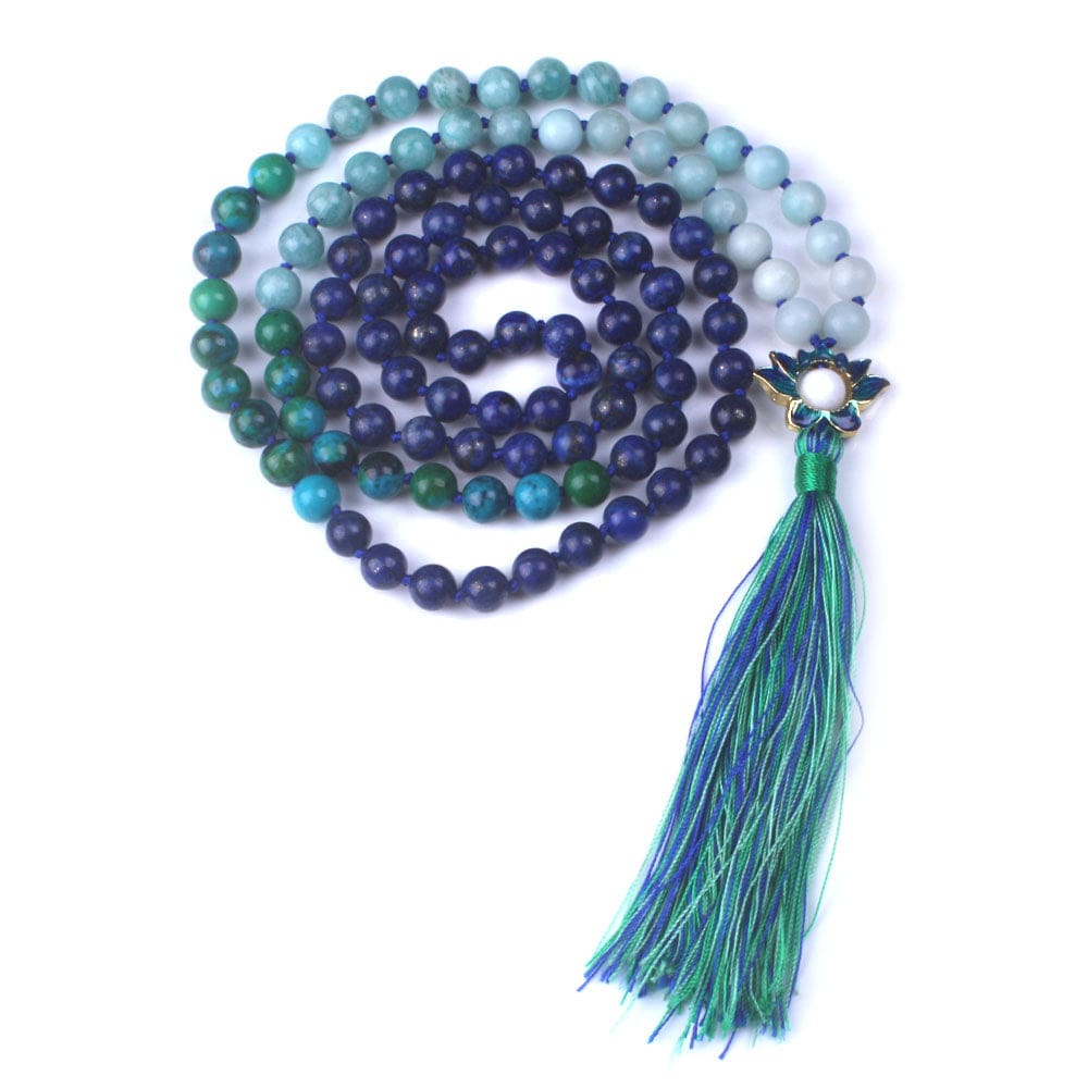 Buddhatrends Blue Lotus Amazonite & Lapis Lazuli 108 Mala Perlen