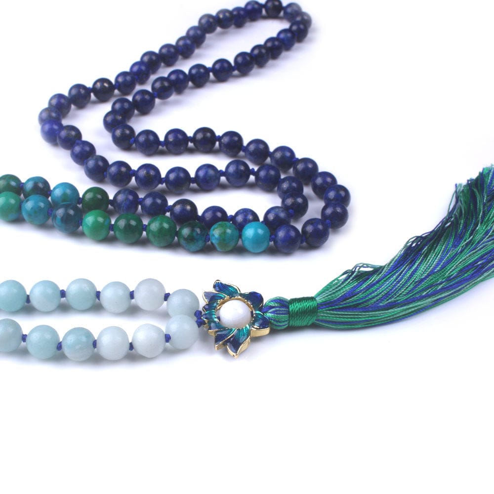 Buddhatrends Blue Lotus Amazonite &amp; Lapis Lazuli 108 Mala Beads