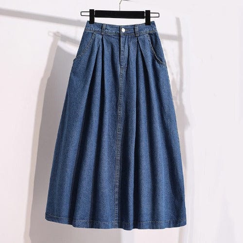 Pleated High Waist Denim Skirt