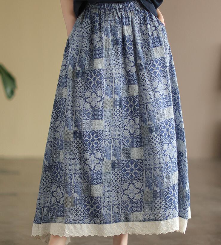 Buddhatrends Blue / One Size Colorful Ramie Midi Skirt