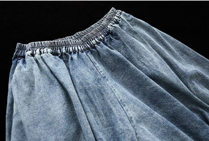 Buddhatrends Gorm / Méid amháin Ard-Waist Vintage Denim Pants