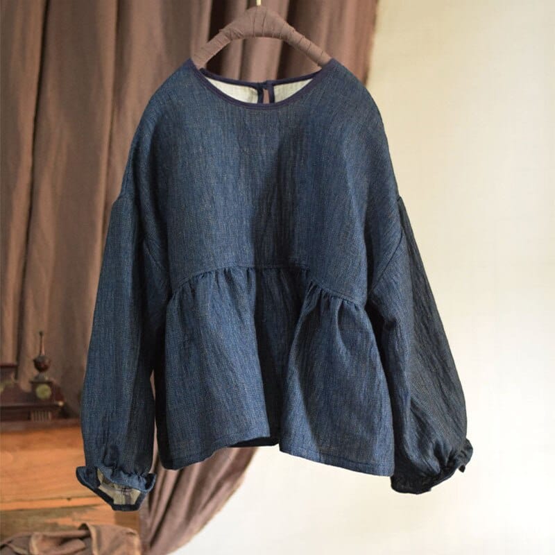 Buddhatrends Blue / One Size Loose Vintage Patchwork Flax Top