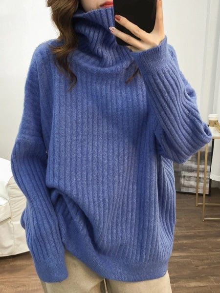 Buddhatrends Blue / One Size Oversized Turtleneck Knitted Sweater