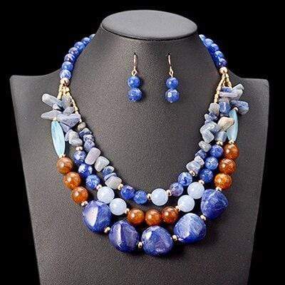 Buddhatrends Blue Oversized Chunky Necklace &amp; Earrings Set