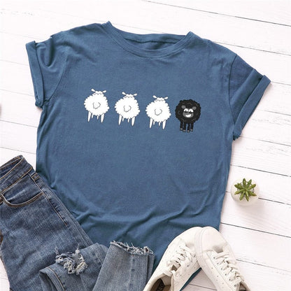 Buddhatrends Blue / S Four Sheeps Cartoon O-Neck T-Shirt