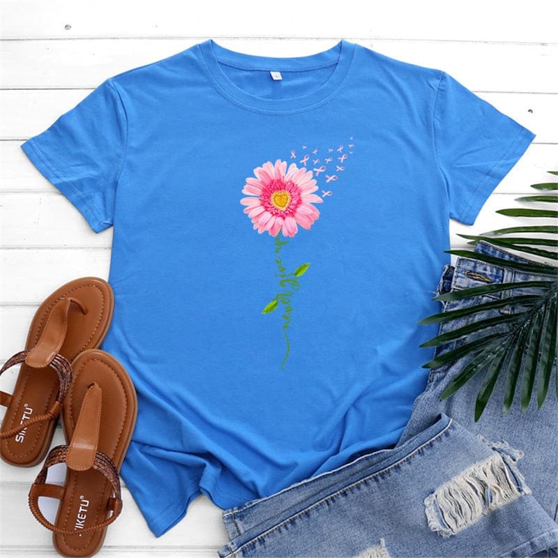 Buddhatrends Blue / S Graphic Flower Top O Neck Tee