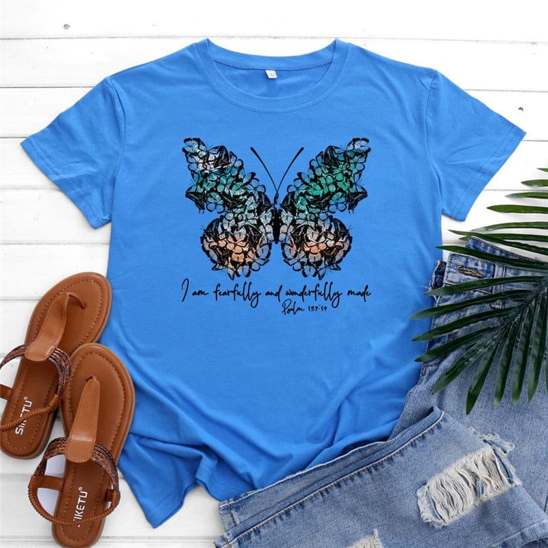 Buddhatrends Blue / S Graphic New Butterfly stampato Top